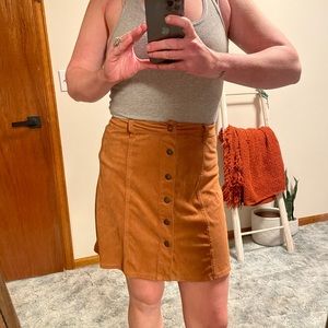 Suede Camel Button Up Skirt